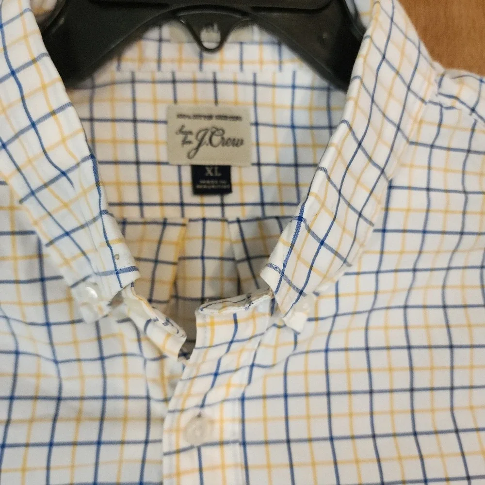 C83 J Crew Mens XL Button Down Shirt‎ Long Sleeve Plaid Blue Yellow Cotton